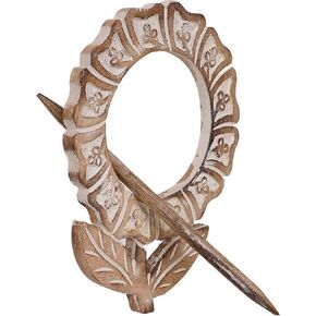 S.B.ARTS Vintage White Distressed Wooden Curtain Hook, Handmade Rustic Decorative Curtain Holdbacks, Window Drape Binds Hand Carved with Rustic Finish Drapery Tiebacks, Set of 2
