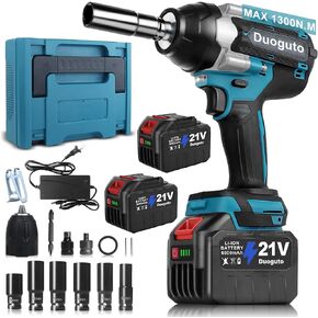 Cordless Impact Wrench,960Ft-lbs (1300N.m) High Torque Brushless Impact Wrench 1/2" Cordless Impact Gun with 2 x 6.0 Ah 21V Rechargeable Batteries for Car/Truck RV/Mower