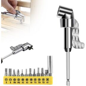 105 Degree Right Angle Drill Adapter, 2025 Upgrade Right Angle Drill Attachment with Multi-function Bend Screwdriver Bit, 1/4" Hex Shank Driver Angle Drill Attachment for Household Work (Long)