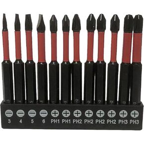 12 Pack Slotted Phillips Power Bits, 1/4 Inch Hex Shank Magnetic Screwdriver Bits S2 Steel 3 Inch Long Phillips Bit Set (75mm)
