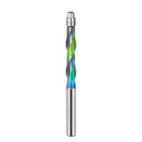 UP Cut Spiral Flush Trim Router Bit 1/4 inch Solid Carbide Flush Trim Router Bits with Bottom Bearing Nano Multicolore Coating 1-1/4 Cutting Length for Woodworking