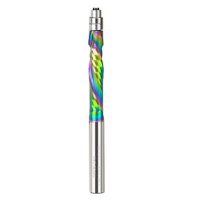 UP Cut Spiral Flush Trim Router Bit 1/4 inch Solid Carbide Flush Trim Router Bits with Bottom Bearing Nano Multicolore Coating 1-1/4 Cutting Length for Woodworking