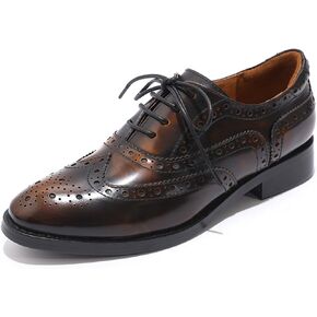 Mona flying Women's Leather Perforated Lace-up Oxfords Brogue Wingtip Shoes for Ladies Women