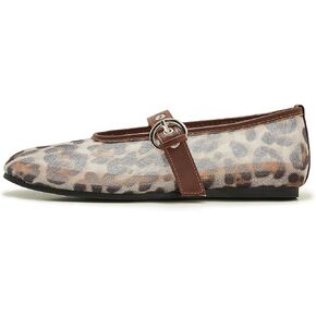 Leopard Mesh Ballet Flat for Women Round Toe Low Heel Slip On Mary Jane Flat Comfortable Casual Ballerina Shoes