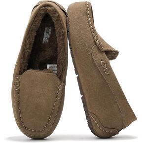 Project Cloud Moccasin Slippers for Women - 100% Genuine Suede Outdoor Slip On Loafers for Women - Memory Foam Womens Slippers - Fuzzy Slippers Women Footwear, Clogs for Women (Cathi)