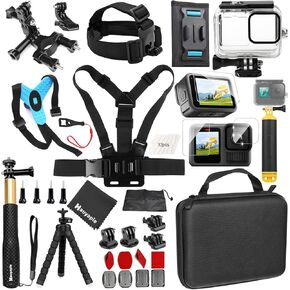 مجموعة ملحقات Hero 13 لـ Go Pro 13 12 11 10 9 أسود، حافظة مقاومة للماء بطول 60 مترًا ومجموعة أدوات تثبيت على الصدر وواقي شاشة زجاجي لكاميرا Gopro Hero13 12 11 10 9