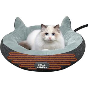 Heated Cat Bed for Indoor Cats, Round Indoor Heated Pet Bed with Timer & Temp Adjustable, 19" Donut Cat Heated Bed Cozy Electric Pet Heating Pad with Chew Resistant Cord for Kitten Cat.