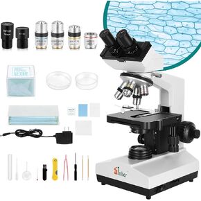 Sinher XSZ-107BN Professional Binocular Compound LED Microscope 40x 1600x for Adults with Microscope Slides, Microscope Kit for Home School Lab