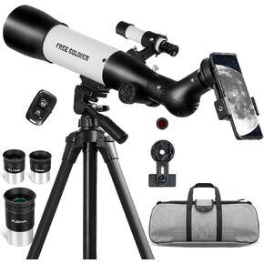 FREE SOLDIER Telescope 70mm Aperture 500mm Refractor Telescope for Adults High Powered - Professional Astronomical Refracting Telescope for Adults Beginners with Phone Adapter and Carry Bag White