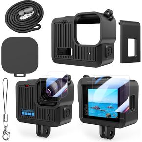 Accessories Kit Compatible with Go Pro Hero Black Silicone Sleeve Protective Case Tempered Glass Screen Protector Battery Side Cover for Go Pro Hero