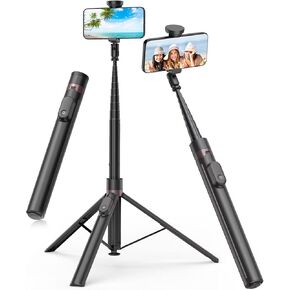 TONEOF 66" Automatic Tripod,Auto-Open Phone Tripod Stand with Magnetic Rechargable Remote,Selfie Stick Tripod 360° Vertical & Horizontal Rotatable,Stable Travel Tripod for iPhone/Android(White)