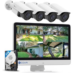 PoE Security Camera System with Monitor, AI Human/Vehicle Detection, 8CH 8MP NVR with Monitor Pre-Installed 2TB HDD, 6Pcs 5MP Wired Bullet IP Camera IP67 Night Vision, LY37EX5MU806
