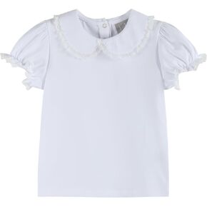 Lil cactus White Lace Collared Girls Short Bubble Sleeve Top
