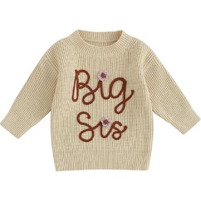 Toddler Baby Girl Boy Long Sleeve Knit Sweater Brothers Sisters Letter Embroidery Round Neck Pullover Fall Winter Tops