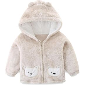 Newborn Infant Baby Boys Girls Cartoon Fleece Hooded Jacket Coat with Ears Warm Todder Kids Outwear Coat Zipper Up 1-6Y