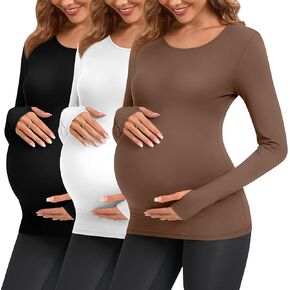 3 Pack Women's Long Sleeve Maternity Shirts with Thumbhole, Crew Neck Pregnancy Yoga Tunic Tops Soft Basic Mama Tee