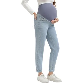 Women's Maternity Boyfriend Jeans Over Belly Stretch Denim Pregnancy Trendy Pants