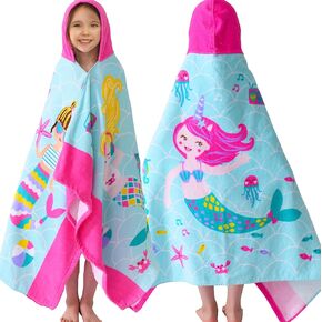 VOOVA & MOVAS Kids Beach Towels with Hood,(3-10 Years, 30''X50),Absorbent 100% Cotton Towel Wrap for Boys, Perfect for Toddler Beach, Pool, Bath, Swimming, Fish