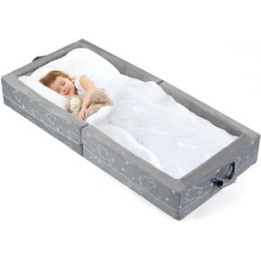 100% Cotton Inner Portable Foldable Toddler Travel Bed - Soft Foam Floor Bed with Washable Cover, Safe and Comfortable Toddler Crib, Ocean Blue