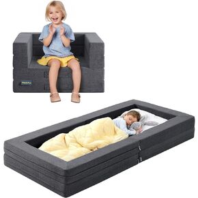 Toddler Travel Bed, 3-in-1 Convertible Sofa Bed for Toddler Portable Floor Bed, Flip Open Sofa Lounger for Girls and Boys, Made with High-Density Foam and Washable Cover