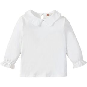 12M-6Y Baby Girls Long Sleeves Solid Color Doll Collar T-Shirt Blouse Toddler Kids Basic Pullover Bottom Tops