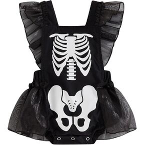 Baby Girl Halloween Outfit Ghost Skeleton Bodysuit Romper Ruffle Tulle Dress Gothic Stuff One Piece Jumpsuit Outfits in Saudi Arabia