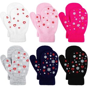 Cooraby 6 Pairs Toddler Magic Mittens Gloves Winter Kids Mittens Unisex Baby Warm Knitted Stretch Gloves