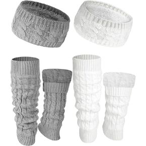 Chuarry 4 Pack Figure Skating Leg Warmers and Headband Set Winter Fleece Leg Warmers Twisted Headband for Women Girls Skating