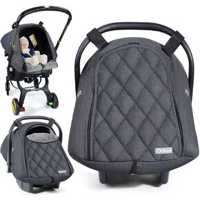 Orzbow Winter Baby Car Seat Cover with Front Zipper Door, Cold Weather Carseat Cover Canopy, Side Breathable, Rain, Snow and Wind Proof Car Seat Carrier Canopy Cover, Machine Washable, Black