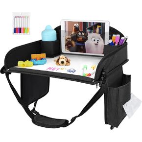 Kids Travel Tray, Travel Tray For Kids Car Seat, Toddler Road Trip Essentials With Drawing Kit, Carseat Tray For Kids Travel, Travel Activities Road Trip Must Haves For Kids (Black)