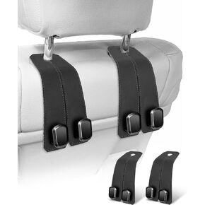 Car Hooks for Headrest, 2PCS Car Purse Hooks Luxurious leather 100% Metal Car Hangers for Seat Multifunctional Car Bag Hook Car Seat Back Storage Hook Accessories (Black)