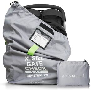 Bramble Extra Large Gate Check Stroller Bag for Airplane - Stroller Storage Bag (Black, 47", 600D Oxford Waterproof) - Double Stroller Travel Bag for Airplane, Baby Stroller Cover for Air Travel