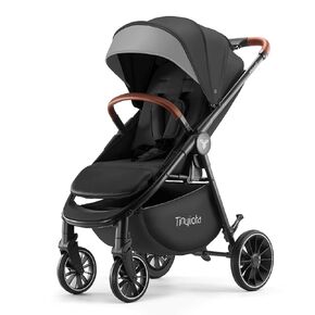 Baby Stroller, Infant Stroller with Large UPF 50+ Canopy,Luxury Pram Stroller with Leather Handle & Spacious Seat, One-Hand Foldable Pushchair, Toddler Stroller with Lie-Flat Mode(Black)