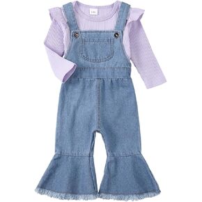 SUNNY PIGGY Newborn Baby Girl Clothes Ruffle Long Sleeve Ribbed Romper Flare Pants Jumpsuit Infant 2pcs Outfits