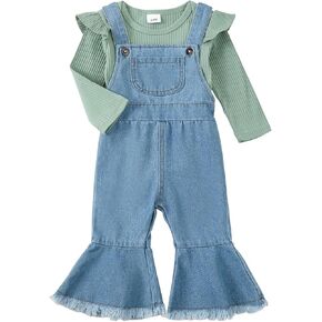 SUNNY PIGGY Newborn Baby Girl Clothes Ruffle Long Sleeve Ribbed Romper Flare Pants Jumpsuit Infant 2pcs Outfits