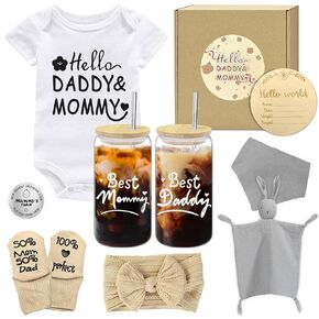 11 Pcs New Parents Gifts for Couples,Unique Gender Reveal Gifts for New Mom,Pregnancy Gifts with Best Mommy and Daddy Glass Cups,First Time Mom Gifts,Baby Gifts