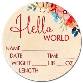 Birth Stat Sign for Newborn Baby, 6" Floral Design, Hello World, Gift for New Mom, Baby Shower, Gender Reveal, Crib & Nursery Decor, Pregnancy Announcement, Photography Prop (Space)