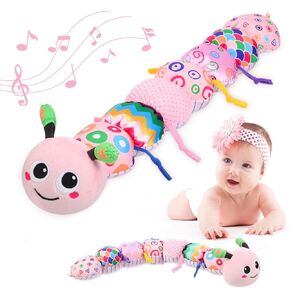 Baby Sensory Toys 0-6 Months - Stuffed Caterpillar Toys for 0-3 Months Newborn Infant Rattles Crinkle Textures Tummy Time Gifts for 3-6 6-12 Months Soft Plush Music Boys Girls Present
