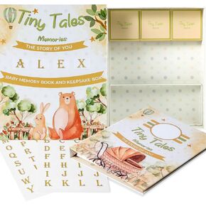 Personalize this keepsake Baby Memory Book and Baby keepsake box with your baby's name using Alphabet Stickers. Memory Book for Girl/Boy Baby Scrapbook Album Newborn gender reveal baby gift set
