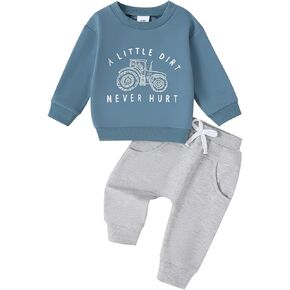 Yvowming Baby Boy Clothes Fall Clothes Truck Print Long Sleeve Pullover Tops + Pant Sets Toddler Winter Outfits
