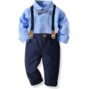 SALNIER Toddler Dress Suit Baby Boys Clothes Sets Bowtie Shirts Suspenders Pants 4pcs Gentleman Outfits Suits 6 Month 6 Years