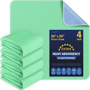 4 Pack 36" x 36" Extra Heavy Absorbency Washable Underpads, Waterproof Quick Drying Nursing Pads Incontinence Bed Pads, Reusable Washable Pee Pads for Dogs, Diaper Changing & Adults