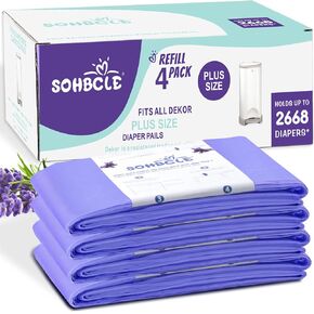 Compatible with Dekor Plus Diaper Pail, Diaper Pail Refill Bags Extra 12% Length 4 Pack, Holds up to 2668 Diapers,Extra 30% Thickness Powerful Odor Eliminate Lavender Scent Newborn Essentials