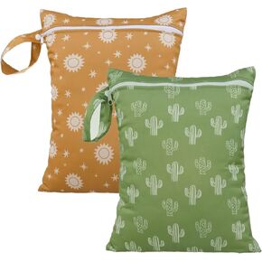 2pcs Wet Bag Waterproof Bag Set-Cactus and Animal Pattern Wet Bag for Towels,Diaper Bag,Swim Bag,Beach Bag,Gym Bag,Wet/Dry Bag,Wet Clothes Bag,Wet Swimsuit Bag,10.2x14.4 inches.(Cactus)