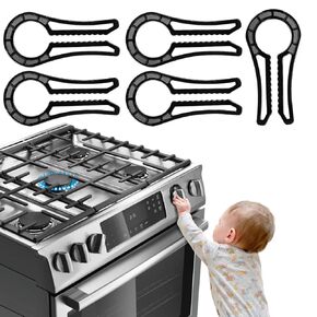 Gas Stove Knob Locks, Oven Lock Child Safety Stove Guard, Baby Proofing Stove Knob Safety Covers Black Color, Pack of 5