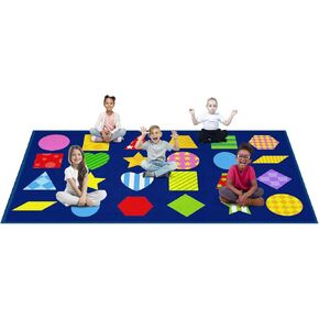 Classroom Rug Carpet Blue Seating Rug Elementary School Daycare Nursery Shape Education Classroom Rug Suitable for Calm and Colorful Classroom Decor (7.5 x 13, E008-Geometry-Economy)