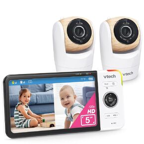 VTech VM928-2HD 5" 720p HD Display 2 Cameras Baby Monitor,110 Wide Angle View,Remote Pan-Tilt-Zoom,Night Vision,Up to 1000ft Range,Temperature Sensor,9 Soothing Sounds & Lullabies,2-Way Talk,No WiFi in Kuwait