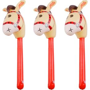 3 Pieces Horse Head Inflatable Stick Inflatable Horse Head Stick Pony Stick Balloon for Christmas, Birthday Theme Parties and Home Decoration for Cowboys Cowgirls