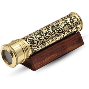 RII Etched Brass Handmade Kaleidoscope Explore Endless Colour with Lampworking Glass Beads, Wooden Display Stand, Dry Object Chamber- A Unique Gift and A New Addition Add Your Kaleidoscope Collection