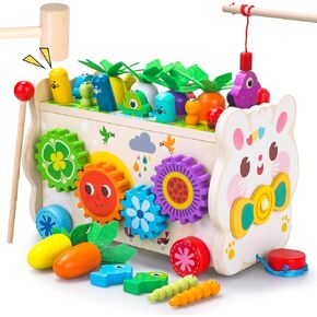 9 in 1 Montessori Toys for 1 Year Old, Wooden Hammering Pounding Toy Whack A Mole Game with Xylophone for Toddlers 1-3, 1 Year Old Birthday Gifts, Preschool Educational Toy for Boys and Girls